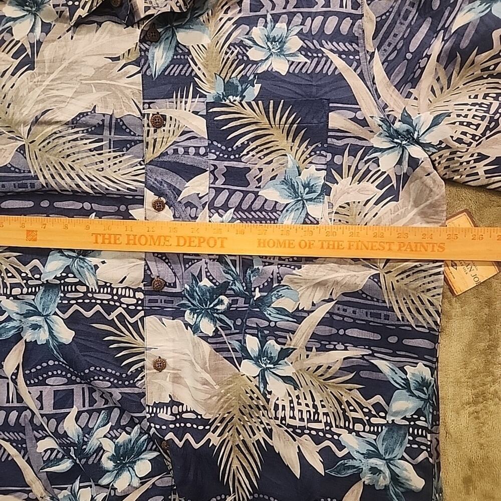 Caribbean Joe Mens 100% Silk Blue Tropical Short Sleeve Button-up Shirt L Hawaii - Picture 6 of 10